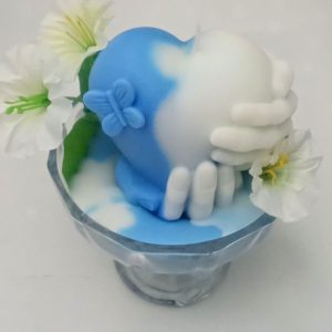 Blue Hand Heart Candle