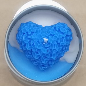 Blue Floral Heart Tin Candle