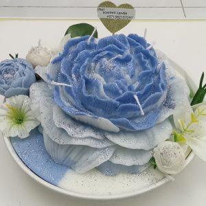 Sapphire with White Shade Flower Plate/8 Scented Candle