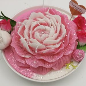 Rose Pink with White Crown Flower Plate/11 Scented Candle