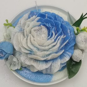 Half Royal Blue half White Flower Plate/9 Scented Candle