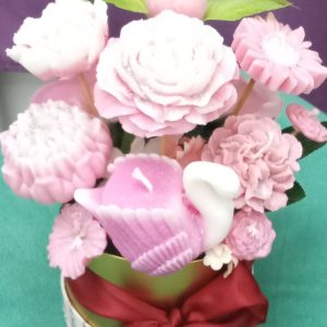 Pink Flowers with Swan Scented Candle